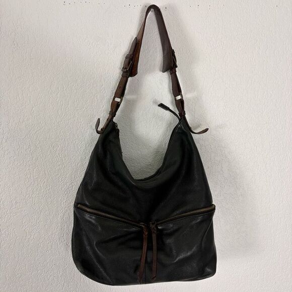 Cynthia Rowley Black Leather Large Hogo Purse with Brown Strap - Picture 12 of 14